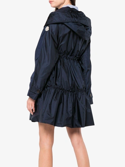 Shop Moncler A Line Coat With Drawstring Waist In Blue