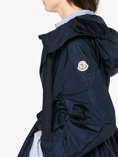 Shop Moncler A Line Coat With Drawstring Waist In Blue