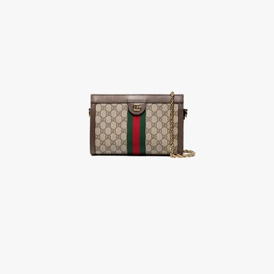 Shop Gucci Brown Ophidia Gg Supreme Small Shoulder Bag In Neutrals
