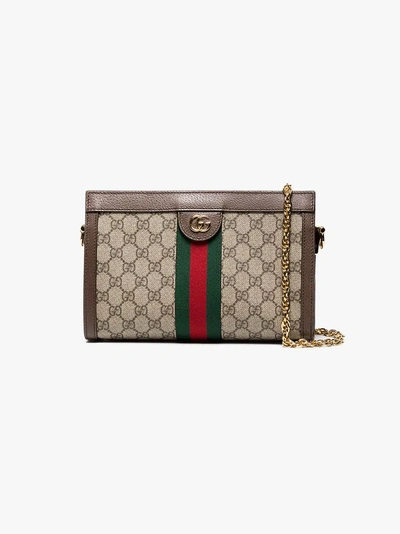 Shop Gucci Brown Ophidia Gg Supreme Small Shoulder Bag In Neutrals