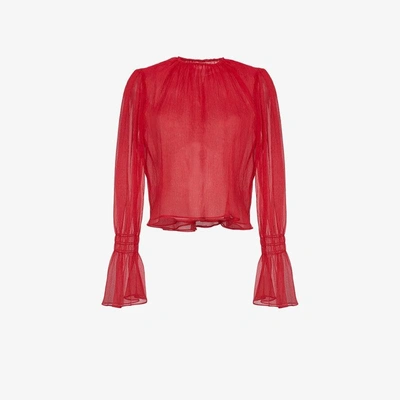 Shop Beaufille Camarina Sheer Silk Blend Blouse In Red