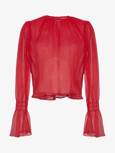 Shop Beaufille Camarina Sheer Silk Blend Blouse In Red