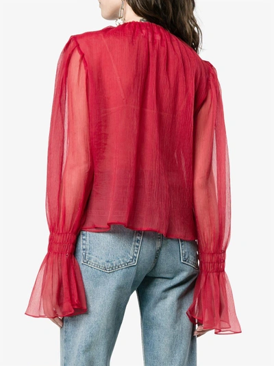 Shop Beaufille Camarina Sheer Silk Blend Blouse In Red