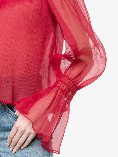 Shop Beaufille Camarina Sheer Silk Blend Blouse In Red