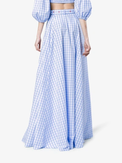 Shop Adam Selman High Waist Gingham Cotton Maxi Skirt In Blue