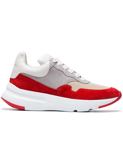 Shop Alexander Mcqueen Red And Grey Runner Leather And Suede Sneakers