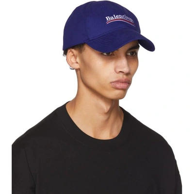 Shop Balenciaga Blue Campaign Logo Cap In 4277 Blue/w