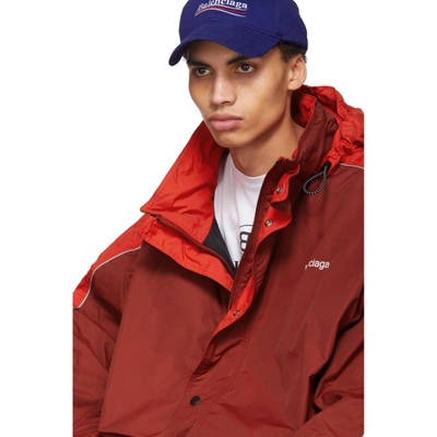 Shop Balenciaga Red Padded Logo Parka In 6314 Crimso