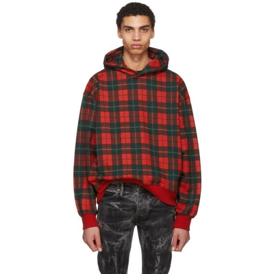 Shop Fear Of God Red Plaid Everyday Hoodie