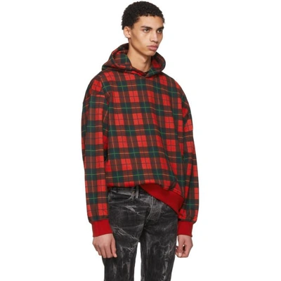 Shop Fear Of God Red Plaid Everyday Hoodie
