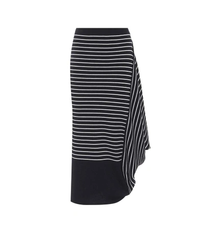 Shop Jw Anderson Striped Wool Draped Pencil Skirt In Blue