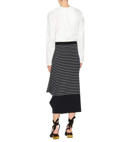 Shop Jw Anderson Striped Wool Draped Pencil Skirt In Blue