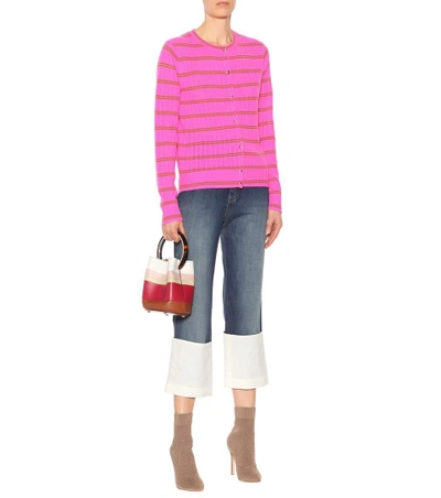 Shop Marc Jacobs Striped Cashmere Pointelle Cardigan In Pink