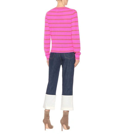 Shop Marc Jacobs Striped Cashmere Pointelle Cardigan In Pink