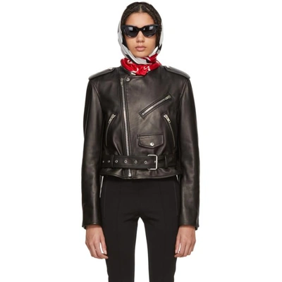 Shop Balenciaga Black Scarf Leather Jacket