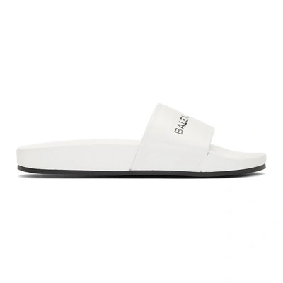 Shop Balenciaga White Logo Slides In 9061 White