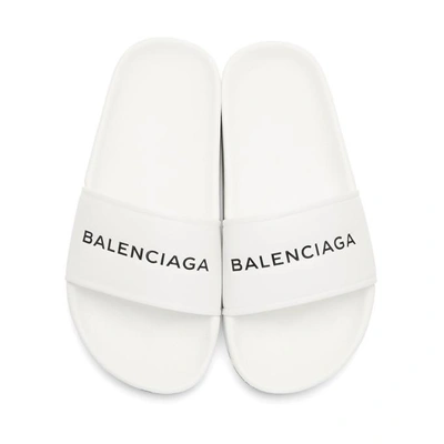 Shop Balenciaga White Logo Slides In 9061 White