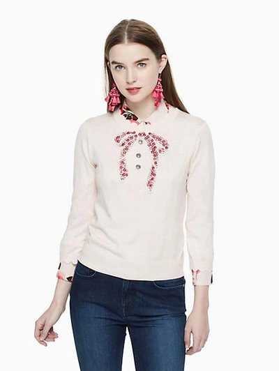 Shop Kate Spade Embellished Bow Sweater In Pink Sand