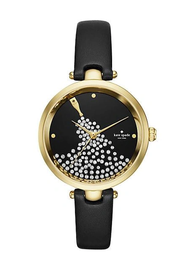 Shop Kate Spade Black Champagne Holland Watch In Black/gold
