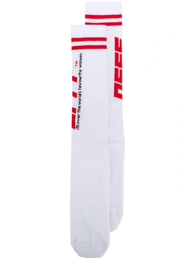 Shop Off-white Striped Logo Socks