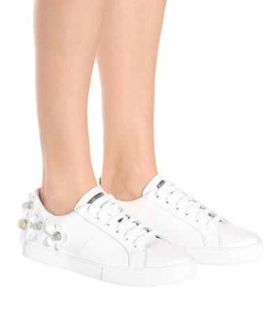 Shop Marc Jacobs Flower-embellished Leather Sneakers In White