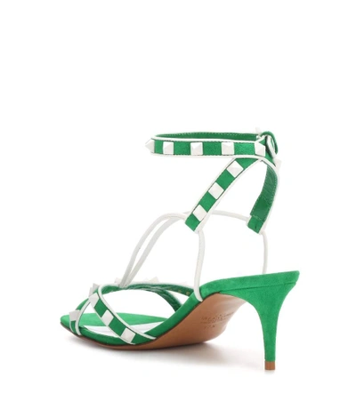 Shop Valentino Free Rockstud Leather Sandals In Green