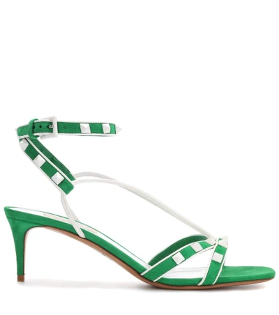 Shop Valentino Free Rockstud Leather Sandals In Green