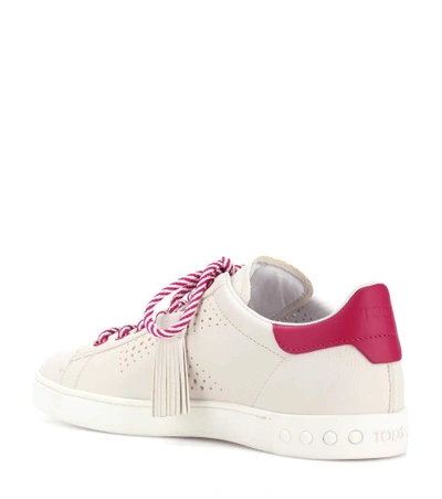 Shop Tod's Tassel-tie Leather Sneakers In White