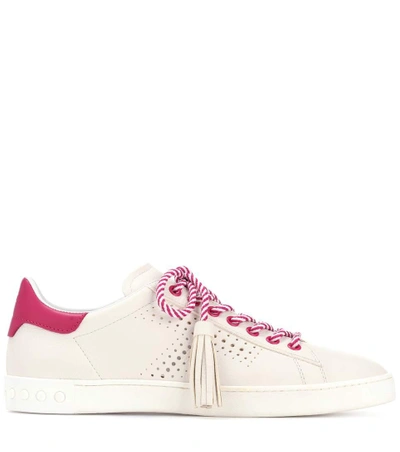 Shop Tod's Tassel-tie Leather Sneakers In White