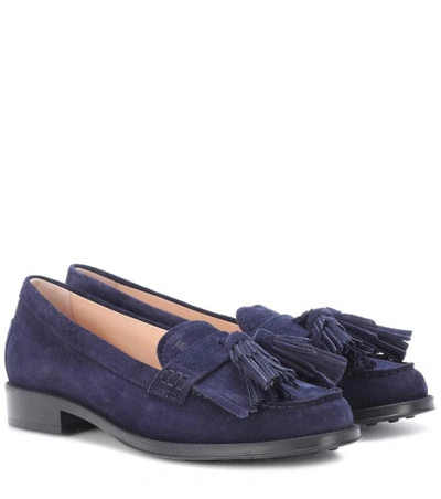 Shop Tod's Suede Tassel Loafers In Blue