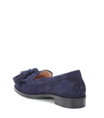 Shop Tod's Suede Tassel Loafers In Blue