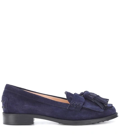 Shop Tod's Suede Tassel Loafers In Blue