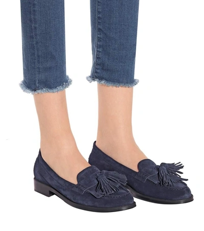 Shop Tod's Suede Tassel Loafers In Blue