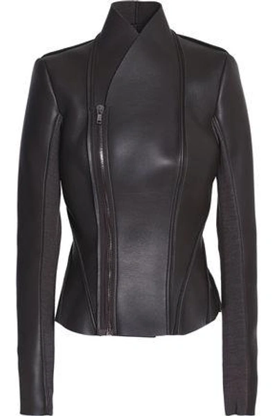 Shop Rick Owens Woman Leather Jacket Charcoal