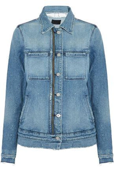 Shop Rta Woman Distressed Zip-detailed Denim Jacket Mid Denim