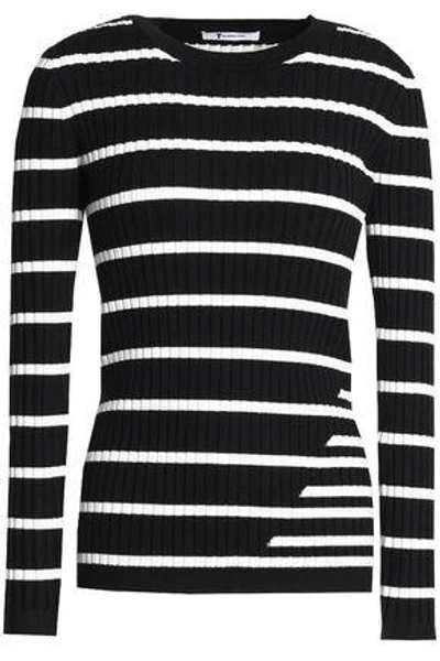Shop Alexander Wang T Woman Striped Stretch-knit Top Black