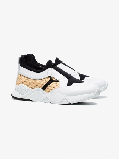 Shop Robert Clergerie Clergerie White And Black Salvy Leather And Straw Sneakers