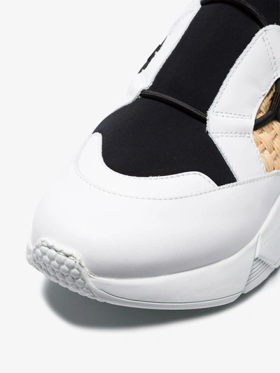 Shop Robert Clergerie Clergerie White And Black Salvy Leather And Straw Sneakers