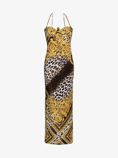 Shop Versace Silk Baroque And Leopard Print Dress In Black