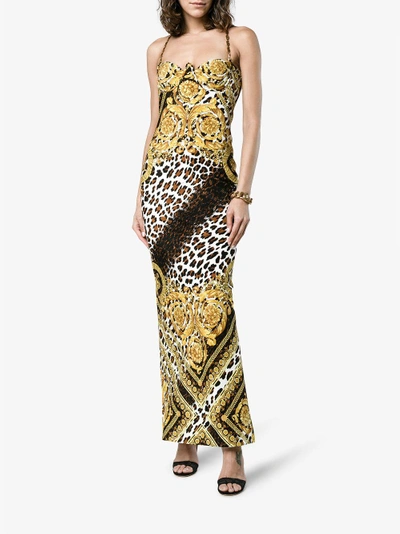 Shop Versace Silk Baroque And Leopard Print Dress In Black