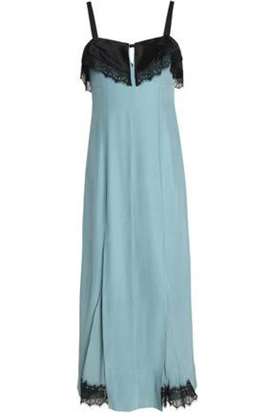 Shop Cinq À Sept Woman Lace-trimmed Pleated Silk-crepe Midi Dress Light Blue