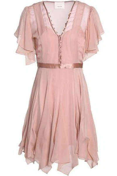 Shop Cinq À Sept Satin-trimmed Ruffled Silk-chiffon Mini Dress In Blush