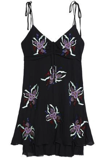 Shop Cinq À Sept Woman Porsca Embellished Silk Mini Dress Black