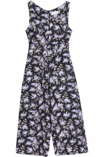 Shop Zimmermann Belted Floral-print Linen Wide-leg Jumpsuit In Charcoal