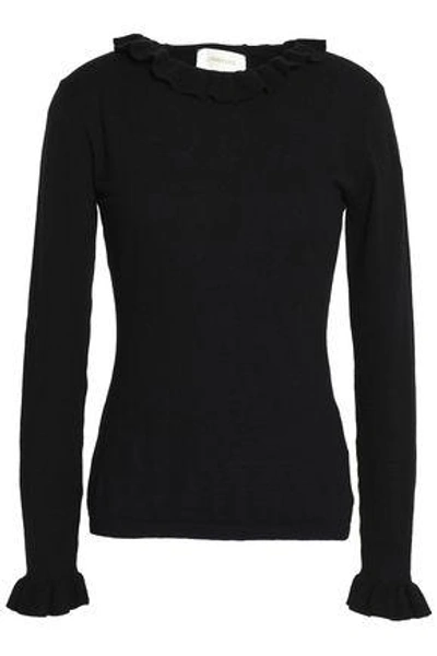 Shop Zimmermann Ruffle-trimmed Cotton Sweater In Black
