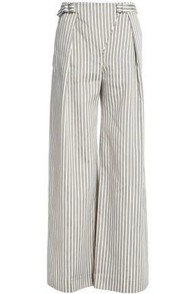 Shop Zimmermann Woman Pinstriped Cotton-blend Wide-leg Pants Ecru