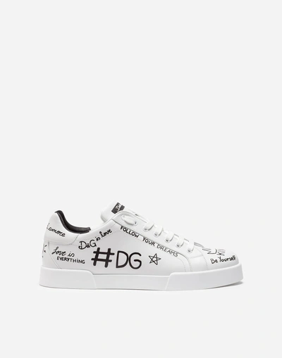 Shop Dolce & Gabbana Portofino Sneakers In Printed Calfskin In White