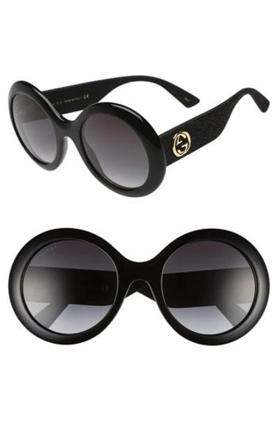 Shop Gucci 53mm Round Sunglasses - Black/ Grey