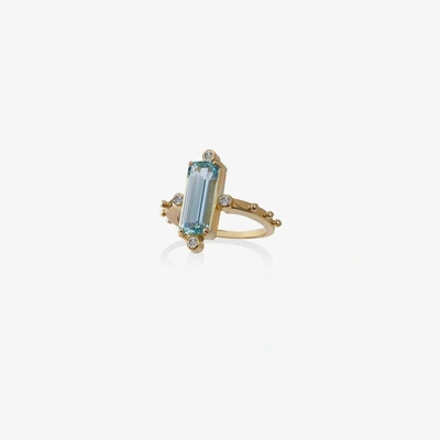 Shop Jessie Western 18k Yellow Gold Crossroads Aquamarine And Diamond Ring In Blue
