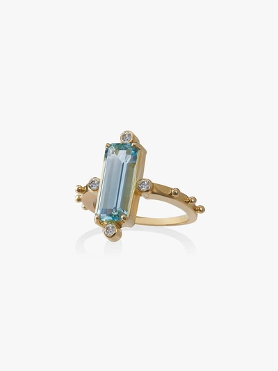 Shop Jessie Western 18k Yellow Gold Crossroads Aquamarine And Diamond Ring In Blue